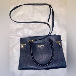 Calvin Klein Black Structured Shoulder Bag with Gold Accents